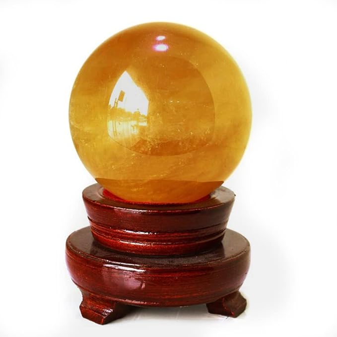 4 inch Natural Citrine Crystal Sphere Ball Feng Shui Ornament+Stand and One Free Bracelet (3.14inch(80mm))