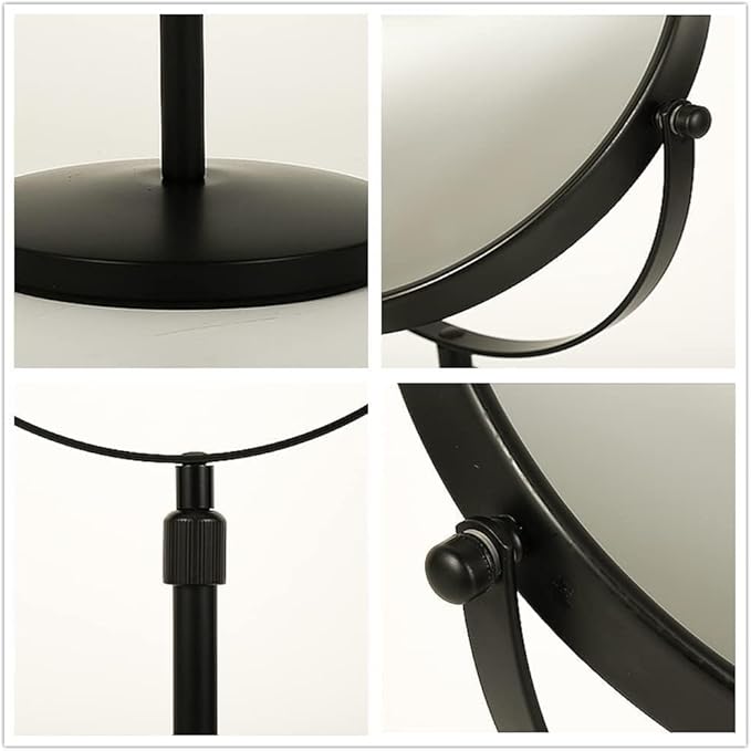 Height Adjustable Makeup Mirror 8 Inch Double-Sided 7X Magnification, Black Magnifying Makeup Mirror Round Tabletop Mirror Tall, Countertop Standing Cosmetics Black Finish