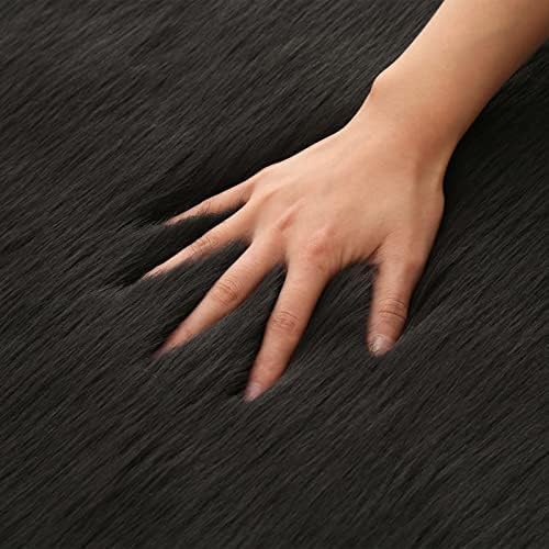 Faux Fur Rug Runner 2x6 ft Black - Machine Washable Super Soft Plush Shaggy Fluffy Area Carpet,Sheepskin Rug Fuzzy Floor Mat for Bedroom, Sofa,Living Room, Bedside, Nursery & Kids Room