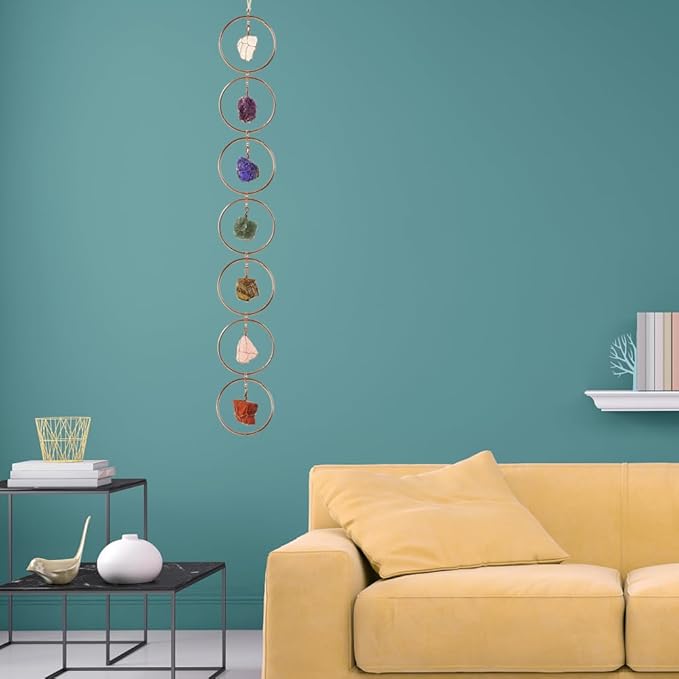 Anjiucc Handmade Natural Gemstone Crystal Hanging Ornaments 7 Chakra Feng Shui Ornaments for Home Decoration Window Decor(A-Style 8)