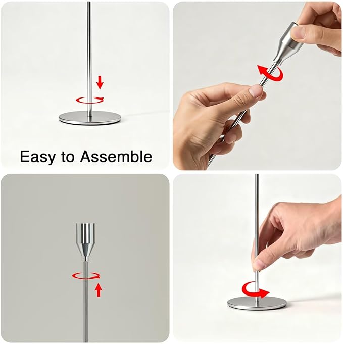 Solid Taper Candle Holders Set of 6, Luxury Silver Long Skinny Candlestick (Heights: 9/11/13 Inch), Heavy Iron Anti-Slip Base for Fireplace Mantle Table Centerpiece Dining Decor