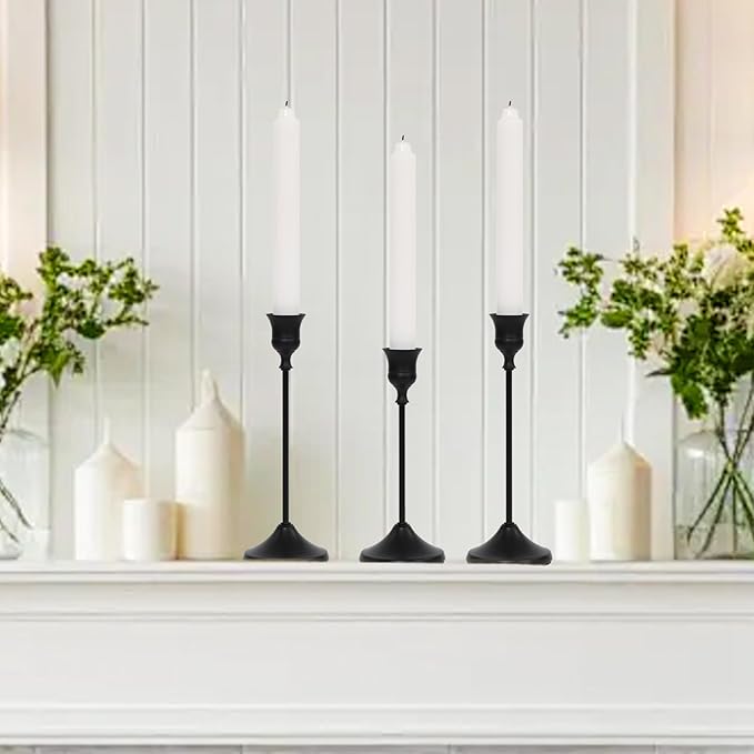 Candlestick Holders 15 PCS, Metal Taper Candle Holder, Matte Black Candle Holders for Pillar Candles, Vintage Dining Table Centerpiece Decorations for Wedding Party Christmas Halloween Decor
