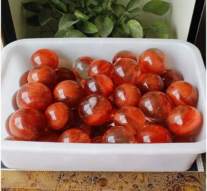 Red Healing Crystal Gemstone Sphere Ball for Reiki Balancing Meditation Energy Home and Office Decoration (8cm, Artificial Crystal)