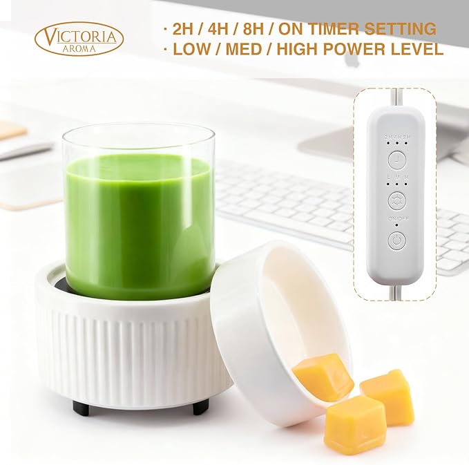 Ceramic Wax Melt Warmer with Timer - Electric Wax Warmer, Oil Burner & Candle Melter, Adjustable Heat and Auto Shut-Off for Home Office Decor, Ideal Gift(White)