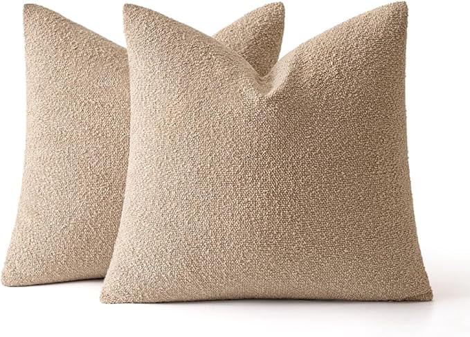 MIULEE 16x16 Inch Decorative Pillow Covers for Couch Bed Set of 2 Textured Boucle Neutral Winter Throw Pillows Khaki Accent Solid Cushion Pillowcases Sofa Livingroom Home Decor