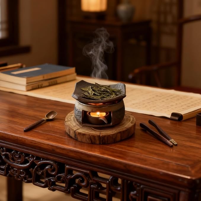 Ceramic Aromatherapy Stove Essential Oil Burner, Cedar and Zen Inspired Smudge Pot Oil Burner for Home Fragrance, Handmade Wax Melt Warmer, Meditation & Relaxation Décor, (2)