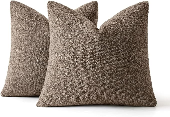 MIULEE 26x26 Decorative Euro Sham Throw Pillows for Bed Set of 2 Textured Boucle Neutral Winter Throw Pillow Covers Dark Brown Accent Solid Vintage Pillowcases Couch Sofa Livingroom Home Decor