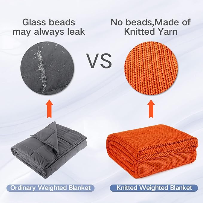Guohaoi Knitted Weighted Blanket for Adults (Orange 48"x72" 12lbs) No Beads Cooling Throw Blanket for Hot Sleepers, Home Decor Breathable Chunky Knit Heavy Blanket Use on Full Size Bed