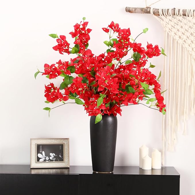 10PCS Bougainvillea Artificial Flowers 30" Silk Fake Bougainvillea Branches Faux Flowers Vines for Home,Garden,Wedding,Party,Indoor and Outdoor,Floral Arrangement and DIY Decor(red)