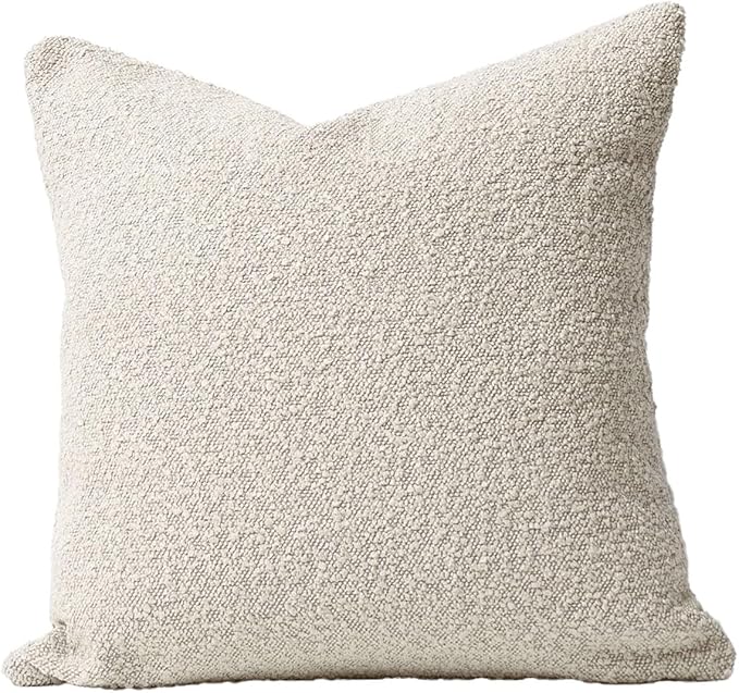 DOMVITUS Luxury Decorative Throw Pillow Cover 18 x 18 Inch Textured Boucle Square Sofa Couch Pillow for Living Room Woven Accent Cushion Case, 1PC, Buttery Cream