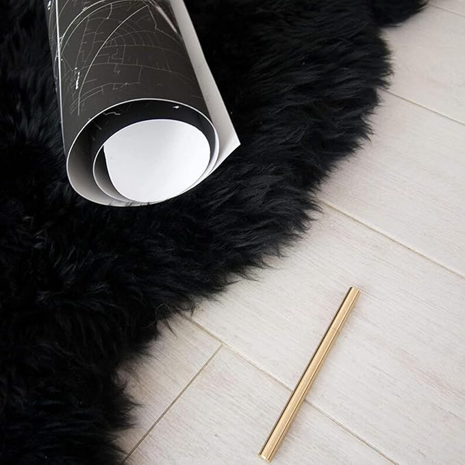 Woolous Sheepskin Rug 4x6 – Genuine New Zealand Large Quad Real Natural Lambskin Area Rug Carpet for Bedroom, Living Room, and Nursery Décor(Black,Quad pelt 4x6)