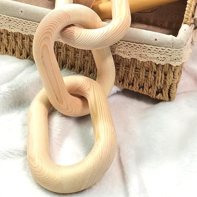 Wood Chain Link Decor, Shelf Decor Accents 5 Link Chain Boho Pine Wood Carved Modern Home Decor,for Farmhouse Living Room Bedroom Bookshelf Porch Coffee Table Decor(Wood Color)