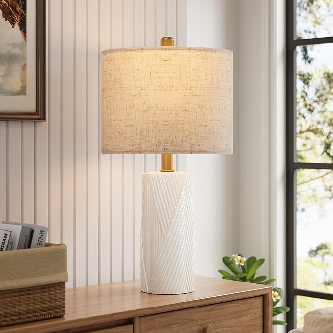 22" Modern Ceramic Table Lamp Set of 2 for Living Room, Table Lamps for Bedroom Set of 2, Farmhouse Bedside Nightstand Bedside Lamp End Table Lamps White