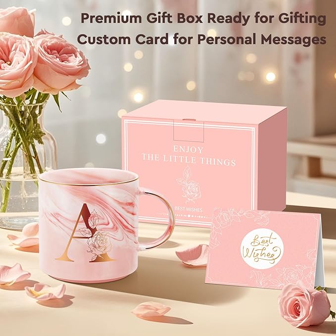 Valentines Day Gifts for Her, Anniversary Birthday Galentines Gifts for Women Mom Grandma Friend Sister Wife Teacher Coworker, Personalized Initial Customized Gift Monogrammed A-Z Coffee Mug 12 OZ