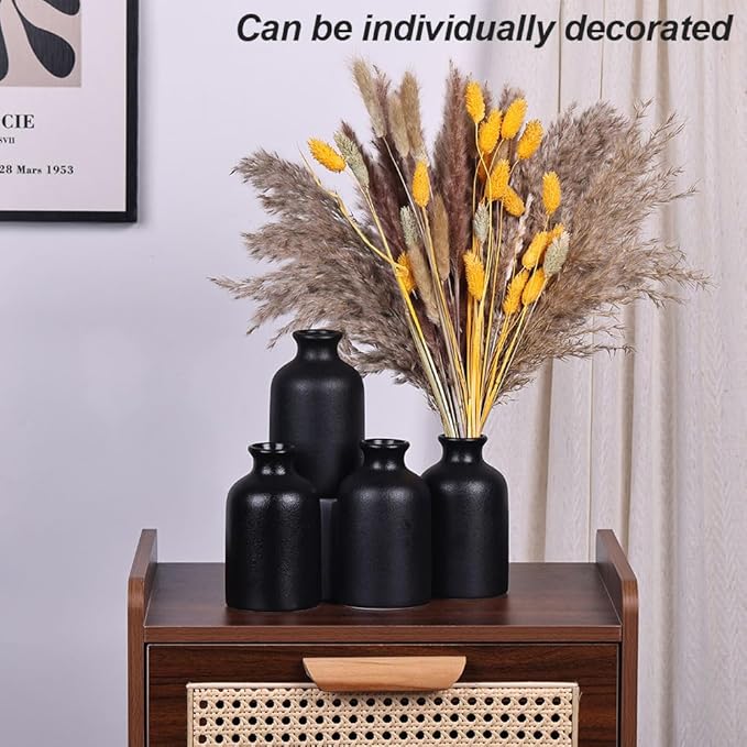 Black Bud Vases Set of 6 - Mini Black Ceramic Vases for Flowers, Modern Bud Vase for Table Decor, Boho Small Vase for Home Decor, Centerpieces in Bulk for Wedding, Home, Table, Party Decor