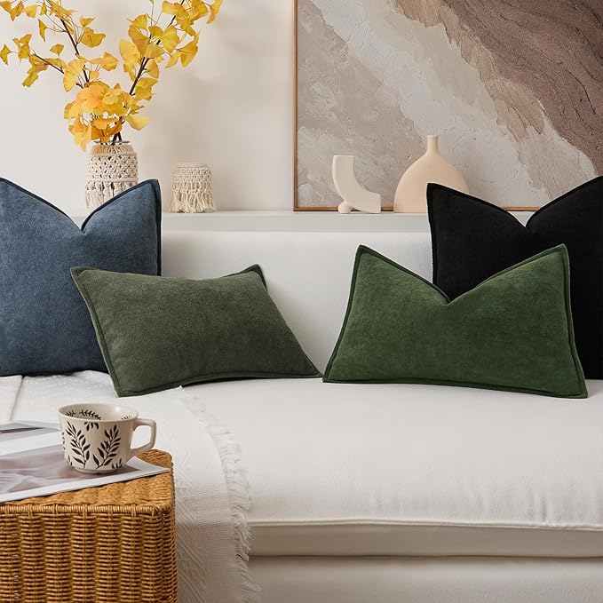 Kevin Textile 16x24 Inch Lumbar Pillow Cover 1 Pack Soft Boucle Textured Decorative Waterproof Rectangle Cushion Elegant Accent Pillow for Couch Sofa Chair Bed Home Decor Indoor Outdoor Olive Green