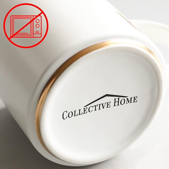 COLLECTIVE HOME - Monogram Ceramic Mugs, 15 oz Golden Initial Coffee Cups, Elegant Alphabet Tea Mugs, Elegant Personalized Mug with Gift Box, Luxurious Cups for Office and Home (e)