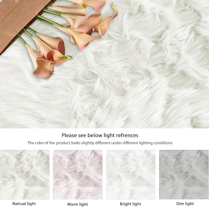 White Faux Sheepskin Shaggy Fur Rug for Living Room Soft Plush Machine Washable Fluffy 4x6 Area Rugs for Bedroom Nursery Rug