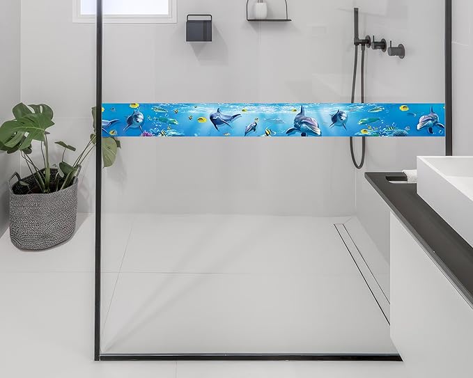 FLFK Peel and Stick Wallpaper Border Wall Decals for Kids Room - Under The Sea Fish Stickers Murals, 5" x 240" (Blue)