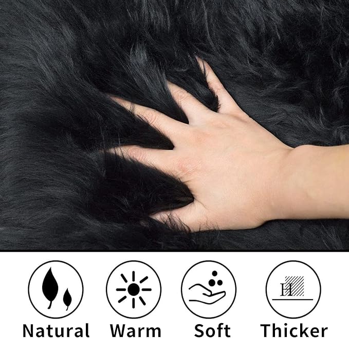 WL&ALLEN Large Sheepskin Rug Genuine Thick and Lush 3 Inch Pile,Luxury Australian Pelts |Large Sheepskin Wool Area Rugs(Single Pelt 2'6" x 3'7",Black)…