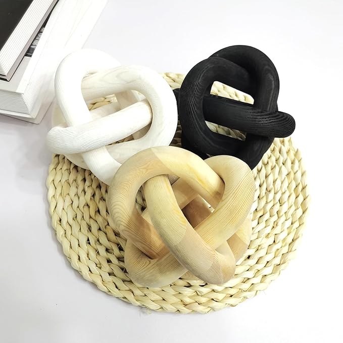 3-Ring Wooden Chain, Pine Wood Carving, Modern Home Minimalist Coffee Table Decoration, Living Room, Bedroom, Bookshelf, Porch Decoration(F)