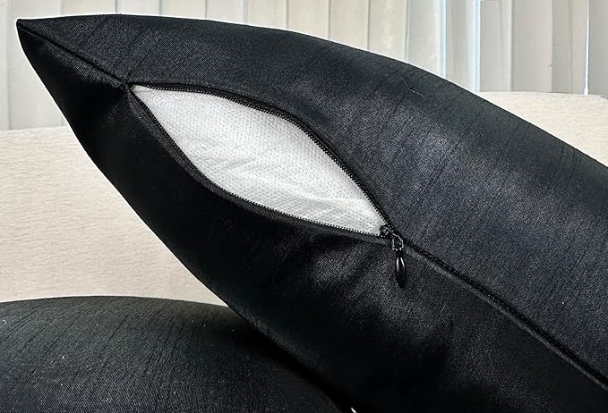 Aiking Home Collection 26x26 Inches Faux Silk Square European Shams, Zipper Closure, Black (Set of 2)