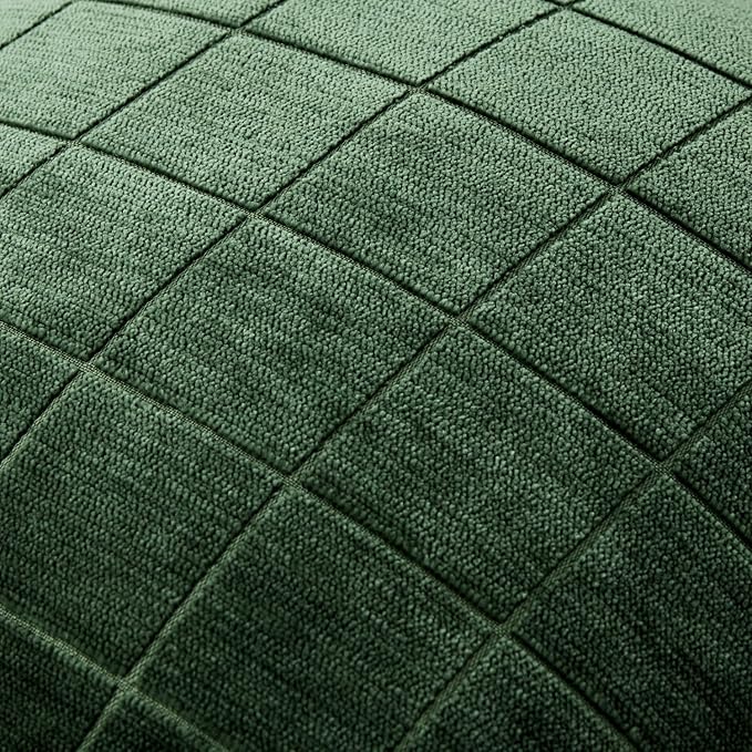 MIULEE Decorative Chenille Check Throw Pillow Covers Vintage Plaid Couch Pillows 20x20 Inch Set of 2 Neutral Boho Cushion Covers Modern Spring Home Decor for Sofa Bed Living Room Moss Green