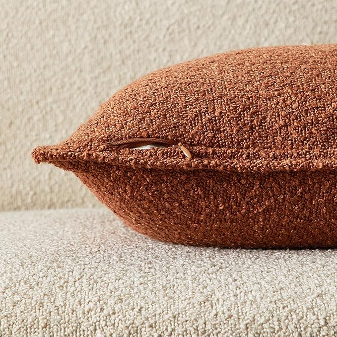 JUSPURBET Rust Decorative Pillow Covers 14x24 Set of 2 Throw Pillow Covers for Couch Sofa Bed Cozy Boucle Textured Lumbar Cushion Covers Cases with Hidden Zipper for Living Room Home Decor