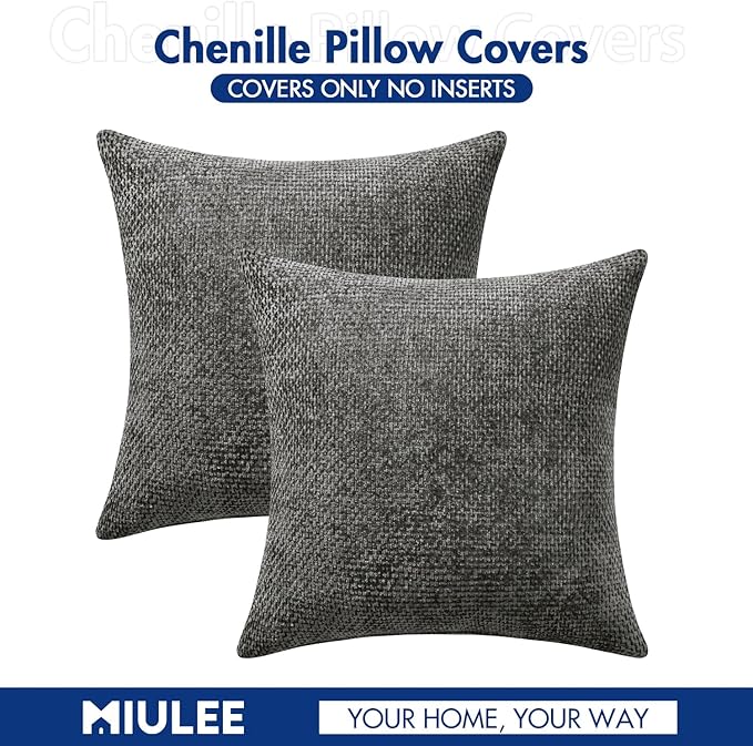 MIULEE Pack of 2 Couch Throw Pillow Covers 20x20 Inch Dark Gray Modern Boho Accent Decorative Pillow Covers Soft Chenille Farmhouse Cushion Covers for Home Decor Bed Sofa Living Room