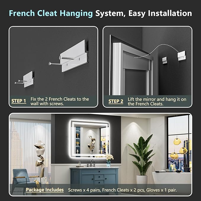 44x36 LED Bathroom Mirror with Lights, Backlit and Front Lit, Anti-Fog Lighted Vanity Mirrors for Bathroom Wall, Dimmable, 3-Color Light, Memory, Shatter-Proof, HD Tempered Glass, CRI>90