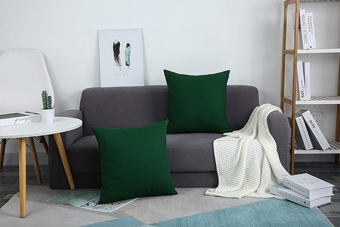 TangDepot Handmade Decorative Solid 100% Cotton Canvas Throw Pillow Covers/Pillow Shams, (28"x28", Deep Green)