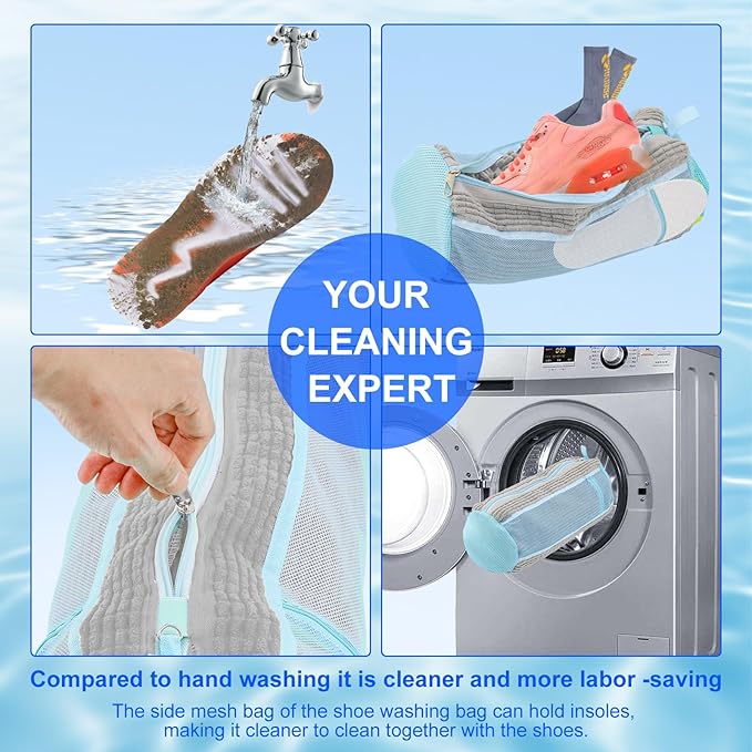 Shoe Washing Bags for Washing Machine – Durable Shoe Washing Machine Bags for All Shoe Types Sizes (Large Grey 2PCS)