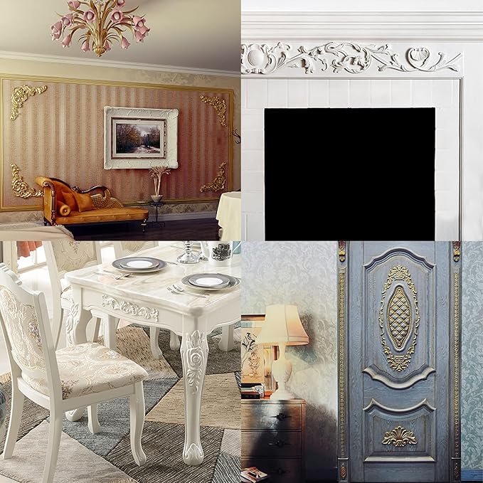 GORGECRAFT 4PCS Wooden Carved Onlay Appliques Flower Carving Decal Corner Craft Unpainted Furniture Home Decoration Wood Carving Decal for Dresser Bed Door Cabinet Wardrobe Ceiling 3.15"x3.15"
