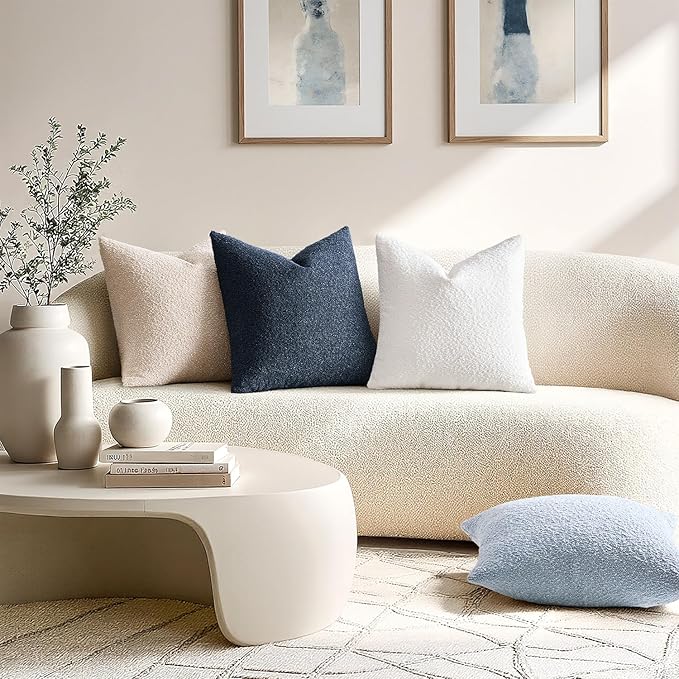 ANRODUO Pack of 2 Textured Boucle Throw Pillow Covers Soft Light Blue Euro Decorative Accent Solid Pillow Cases Cozy Modern Couch Cushion Case for Bed Sofa Bedroom Living Room Home Decor, 22 x 22 Inch