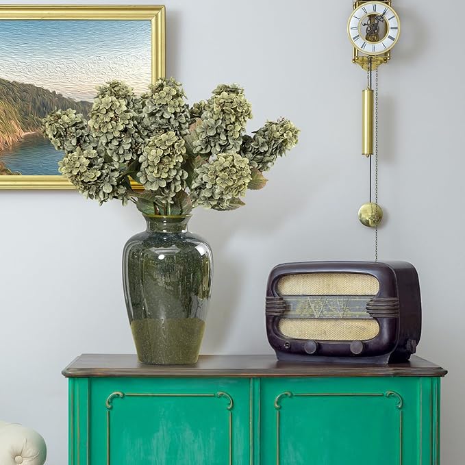 Green Hydrangea Artificial Flowers,Fake Fall Flowers Silk Hydrangea with Stems,Fall Faux DIY Floral for Table Vase,Hydrangeas Bouquet Indoor and Outdoor Decoration 24"( Green) 8pcs No Vase