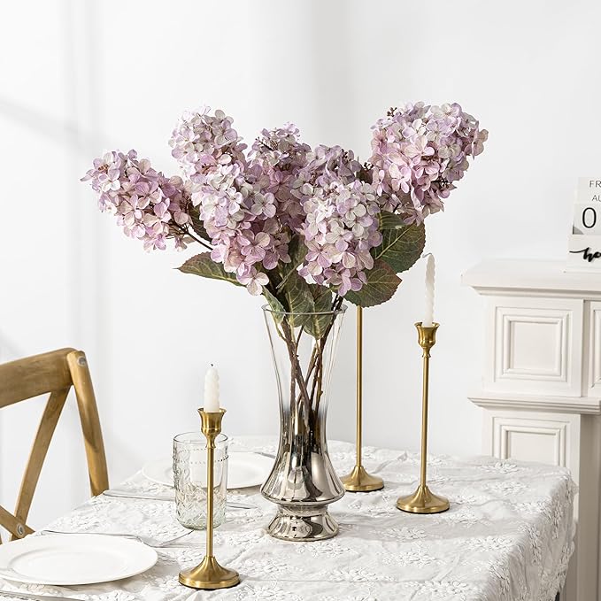 Fake Hydrangea Silk Flowers with Stems,Faux Hydrangea Artificial Flowers Purple for Home Wedding,Dried Hydrangea Artificial Flowers Bouquet Vase Decor 24"(Light Purple ) 8pcs No Vase