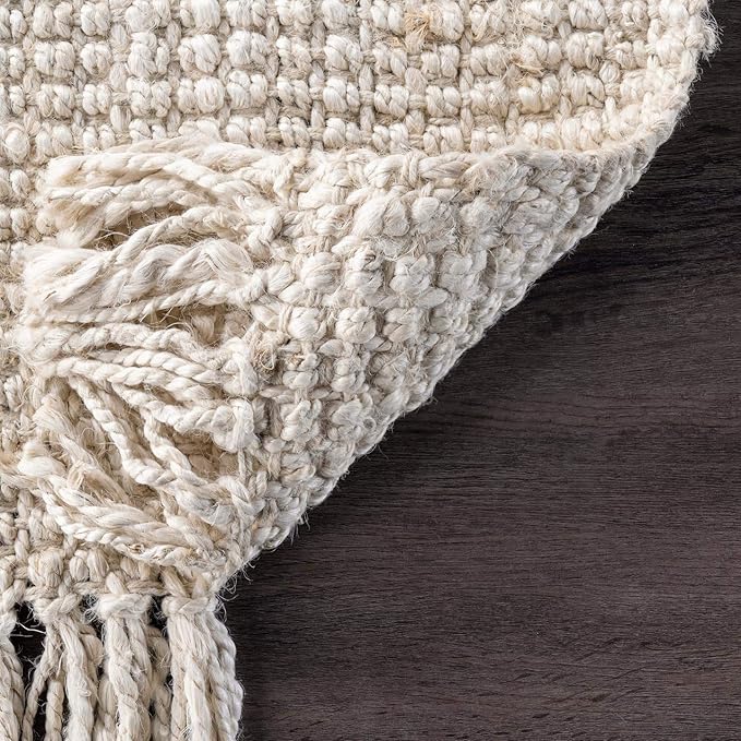 Nuloom Daniela Off-White, 7'6" x 9'6", Handmade, Jute, Tassel, Soft and Textured, High Traffic, Stain Resistant, Easy Clean, Durable Area Rug for Bedroom, Living Room, Dining Space, Foyer, Entryway
