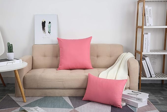 TangDepot Handmade Decorative Solid 100% Cotton Canvas Throw Pillow Covers/Pillow Shams, (12" x12" , Pink, 1 Count (Pack of 1))