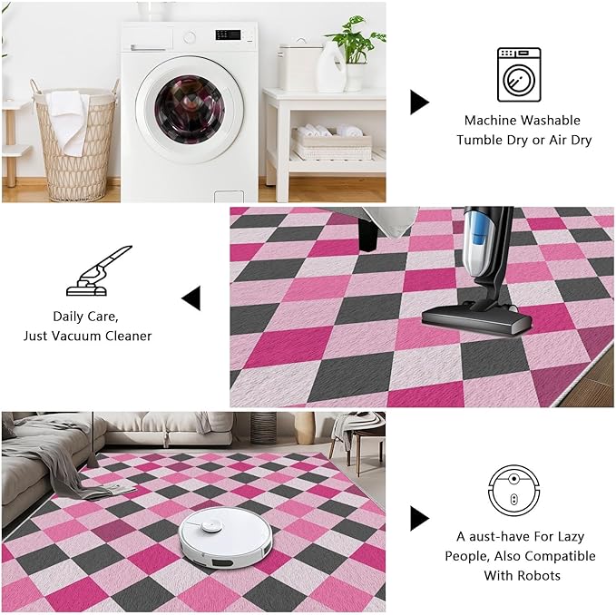 Diamond Checkered Rug 3x4, Soft Ultra Soft Faux Wool Abstract Geometric Rugs, Indoor Floor Mats Carpet, Non Slip&Non-Shedding Low Pile Washable Rugs, Modern Red Rug for Bedroom