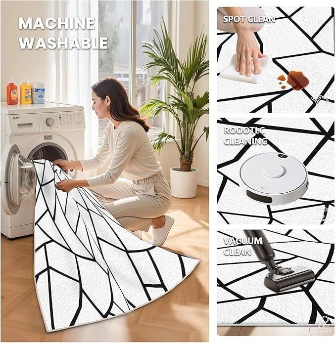Black and White Rug, Area Rugs 8x10, Modern Abstract White and Black Rug, Geometric Rugs for Living Room Bedroom, Irregular Polygon Carpet Washable Non Slip Home Decor