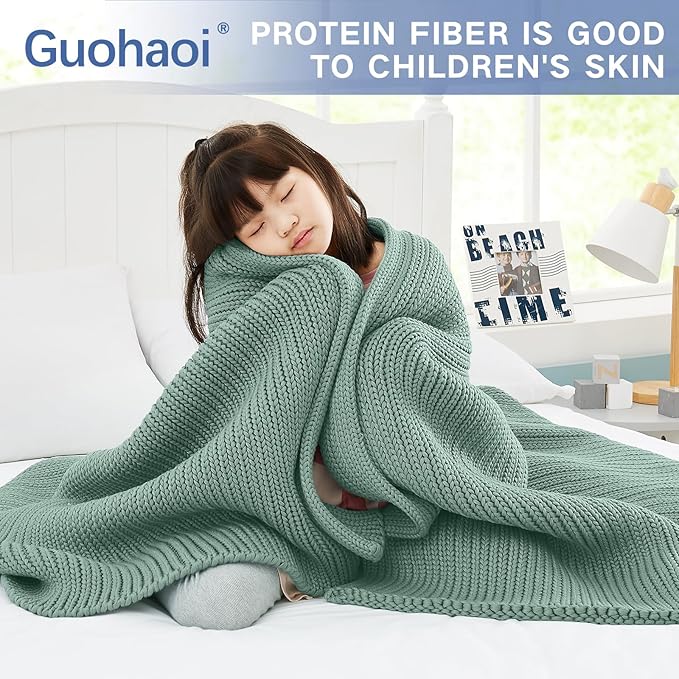 Guohaoi Knitted Weighted Blanket for Adults (Haze Green 48"x72" 15lbs) No Beads Cooling Throw Blanket for Hot Sleepers, Home Decor Breathable Chunky Knit Heavy Blanket Use on Full Size Bed