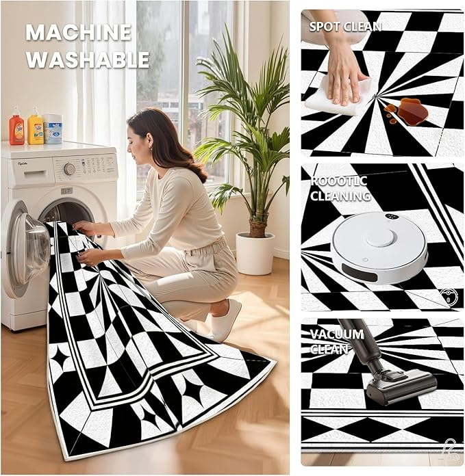 Black and White Checkered Rug, Checkered Rug, Modern Geometric Pattern Carpet, Retro Machine Washable Non Slip Area Rugs, Contemporary Rugs for Living Room/Bedroom 7x9