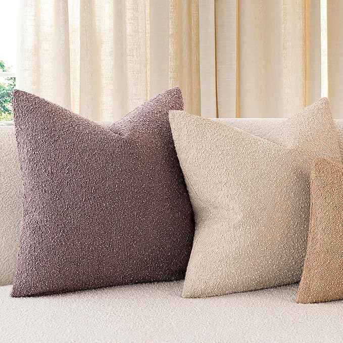 Foindtower Decorative Textured Boucle Throw Pillow Covers Accent Solid Pillow Cases Neutral Soft Cozy Couch Cushion Case for Chair Sofa Bedroom Living Room Home Decor 24x24 Inch,1PC,Dark Purple