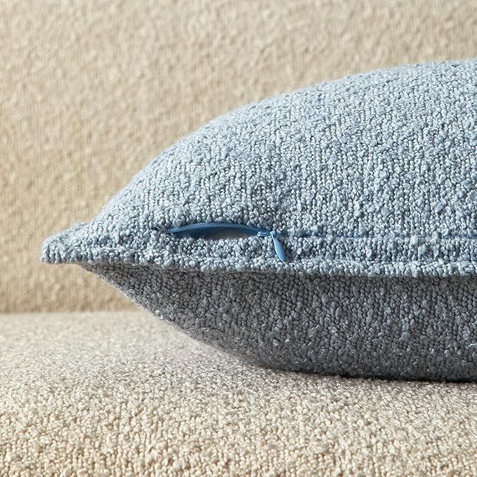 JUSPURBET Light Blue Decorative Pillow Covers 12x20 Set of 2 Throw Pillow Covers for Couch Sofa Bed Cozy Boucle Textured Lumbar Cushion Covers Cases with Hidden Zipper for Living Room Home Decor