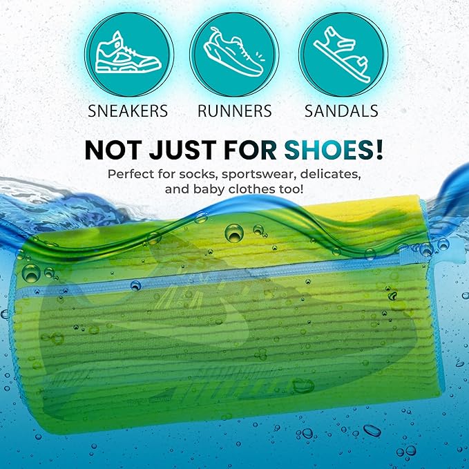 XXL Shoe Washing Machine Bag - 2 Pcs Set - 360° Resuable Shoe Bag for Washing Machine and Dryer - Wrap Shoe Washing Bag for Sneakers, Boots & Delicate Footwear (Yellow)