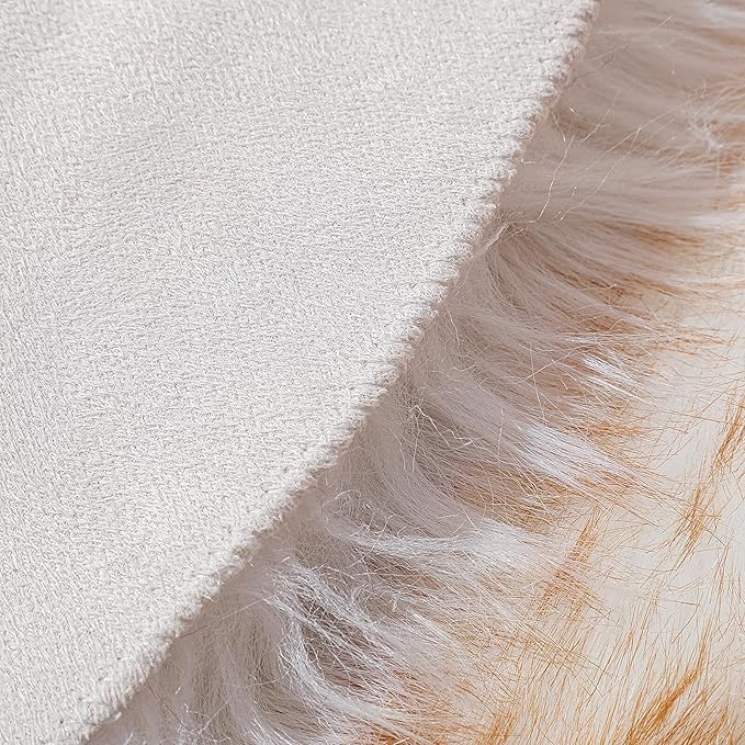 Faux Fur Rug Sheepskin Shag Fluffy Fuzzy 2x6 ft Runner Rugs for Bedroom Bedside Bed Floor Living Room Plush High-Density Cushion Carpet Super Sofa Cover White and Yellow