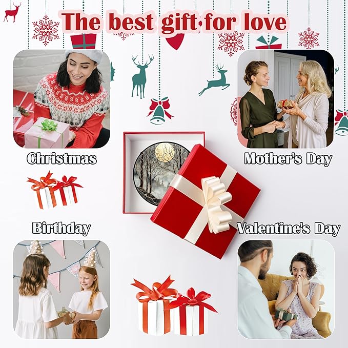 Stained Glass Window Hanging - Black and White Gold Moon Forest Sun Catcher for Door Home Decor Suncatcher Christmas Mother's Day Birthday Gifts for Women Men Lovers Mom Nana 11.8 in