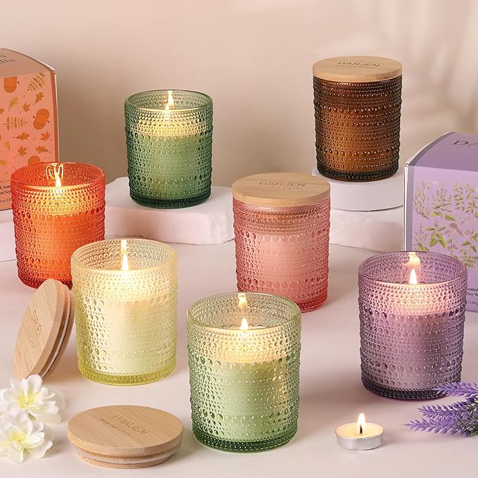 DARJEN Vanilla Candles for Home- 6.3oz 42H Natural Soy Wax Aromatherapy Jar Candle with Strong Scent, Decorative Aesthetic Candles for Living Room, Gathering, Kitchen, Luxury Gift for Women