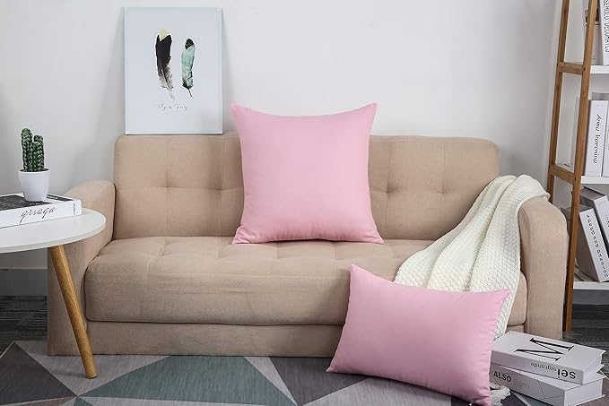 TangDepot Handmade Decorative Solid 100% Cotton Canvas Throw Pillow Covers/Pillow Shams, (26"x26", Salmon Pink)