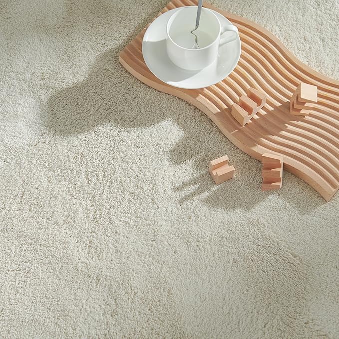 jinchan Solid Plush Area Rug 2x3 Performance Shaggy Washable Rug Indoor Entryway Doormat Soft Modern Faux Wool Cozy Non Slip Carpet for Living Room Kid Room Bedroom Nursery Ivory